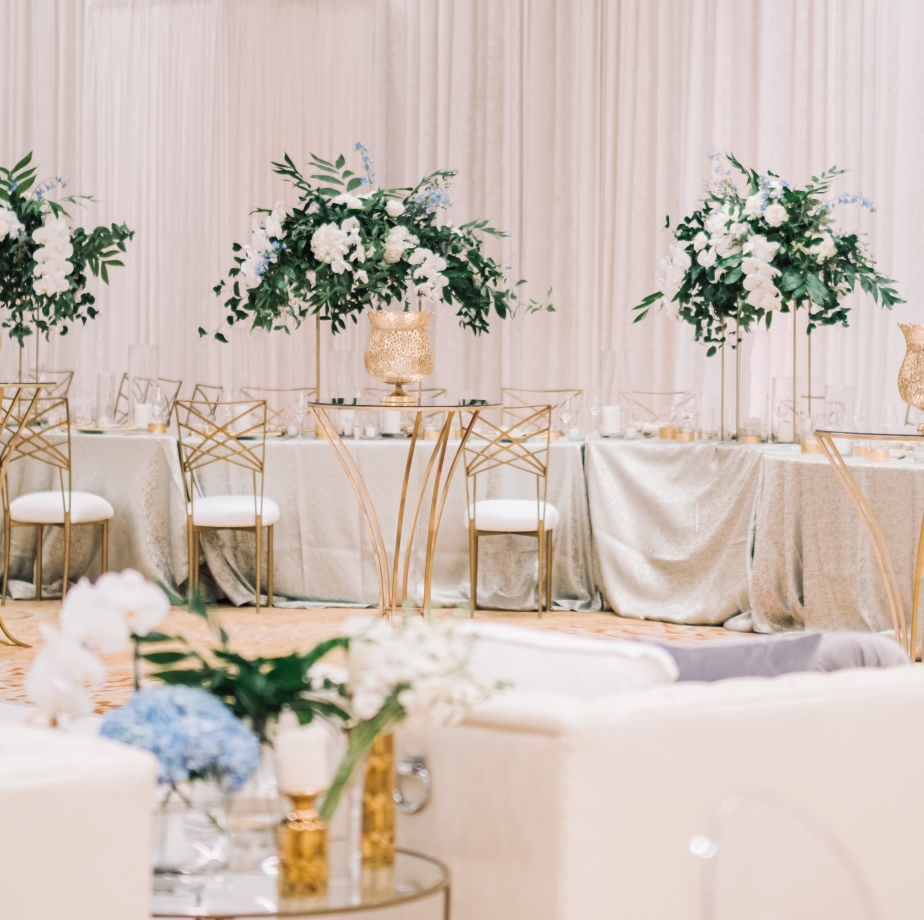 Crystal ballroom set for wedding